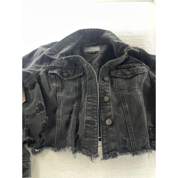 Ya Los Angeles Jackets & Blazers - BBJ Los Angeles Denim Jacket Distressed Black Wash Cropped Jean Jacket XXL‎